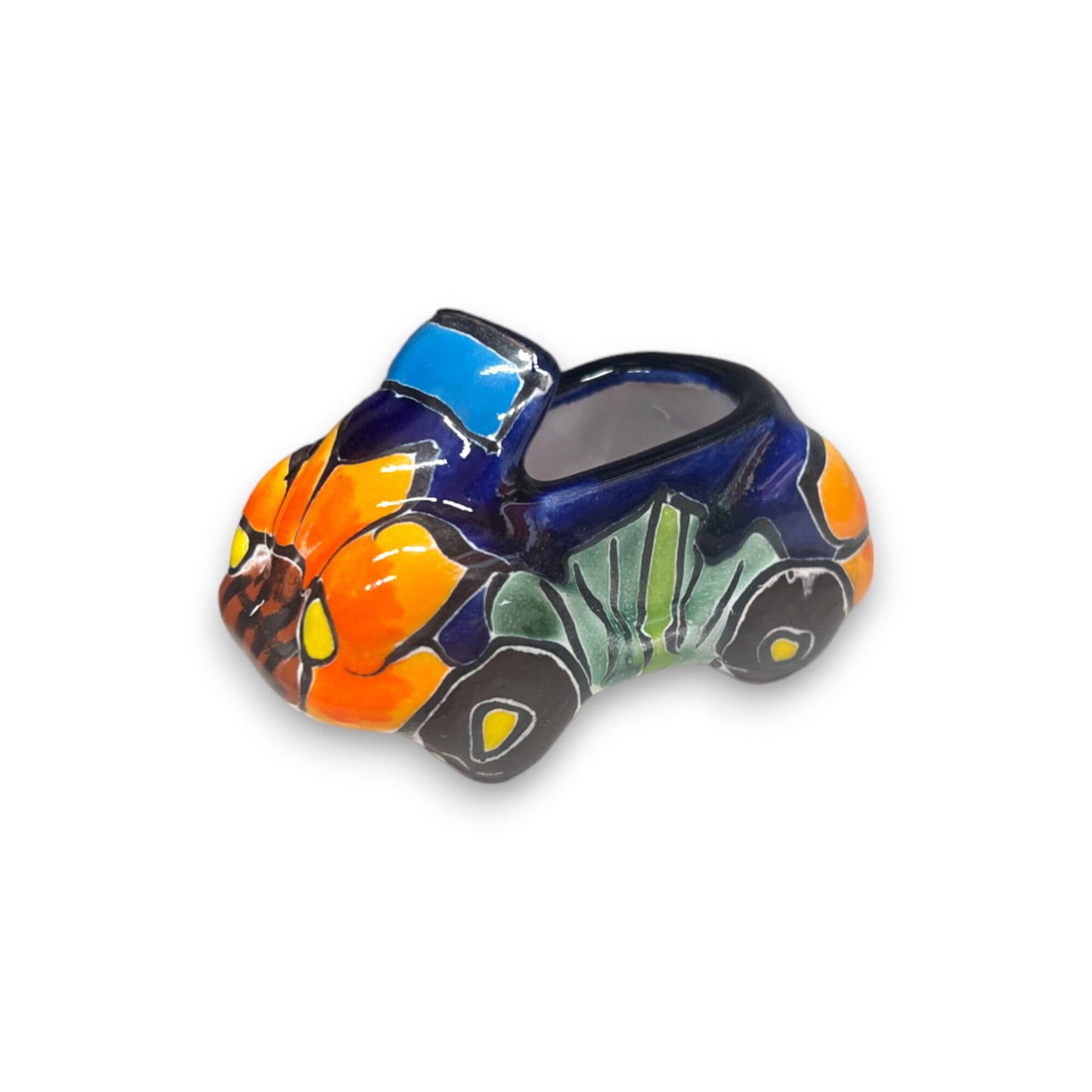 Colorful Hand-Painted Talavera Car Planter | Petite Mexican Animal Pottery