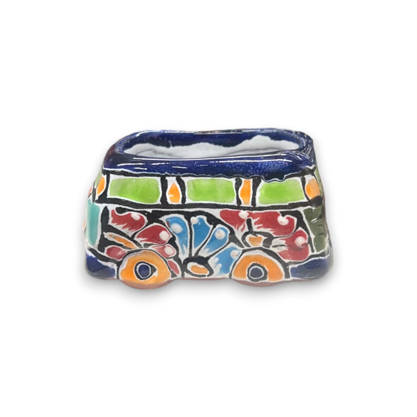 Vibrant Talavera Bus Planter | Colorful Hand-Painted Mexican Animal Pottery