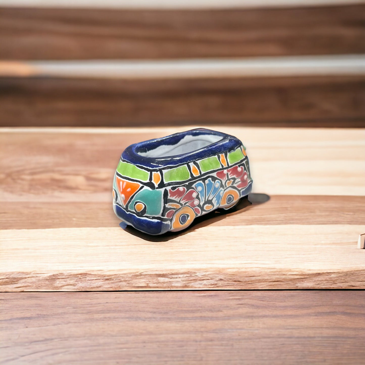 Vibrant Talavera Bus Planter | Colorful Hand-Painted Mexican Animal Pottery