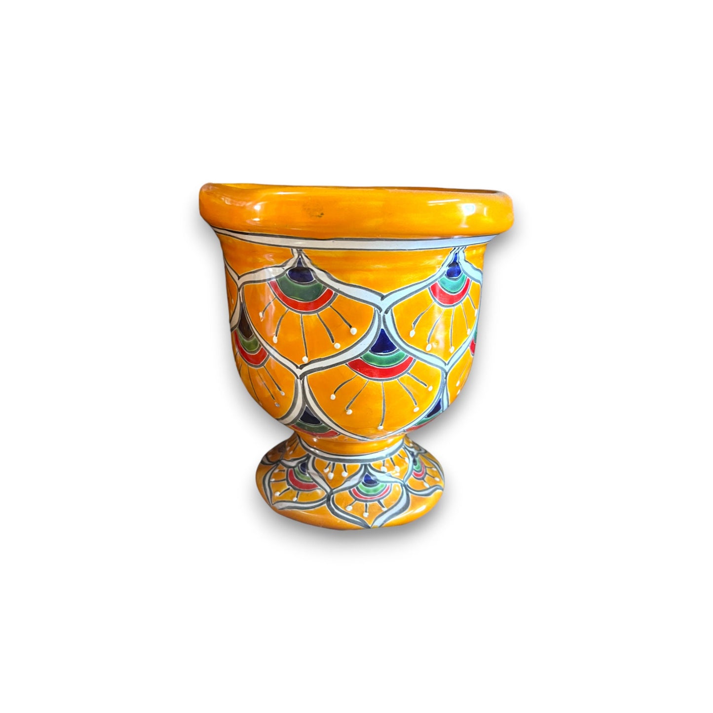 Hand-Painted Talavera Flower Pot | Colorful Peacock Design Planter (Medium)