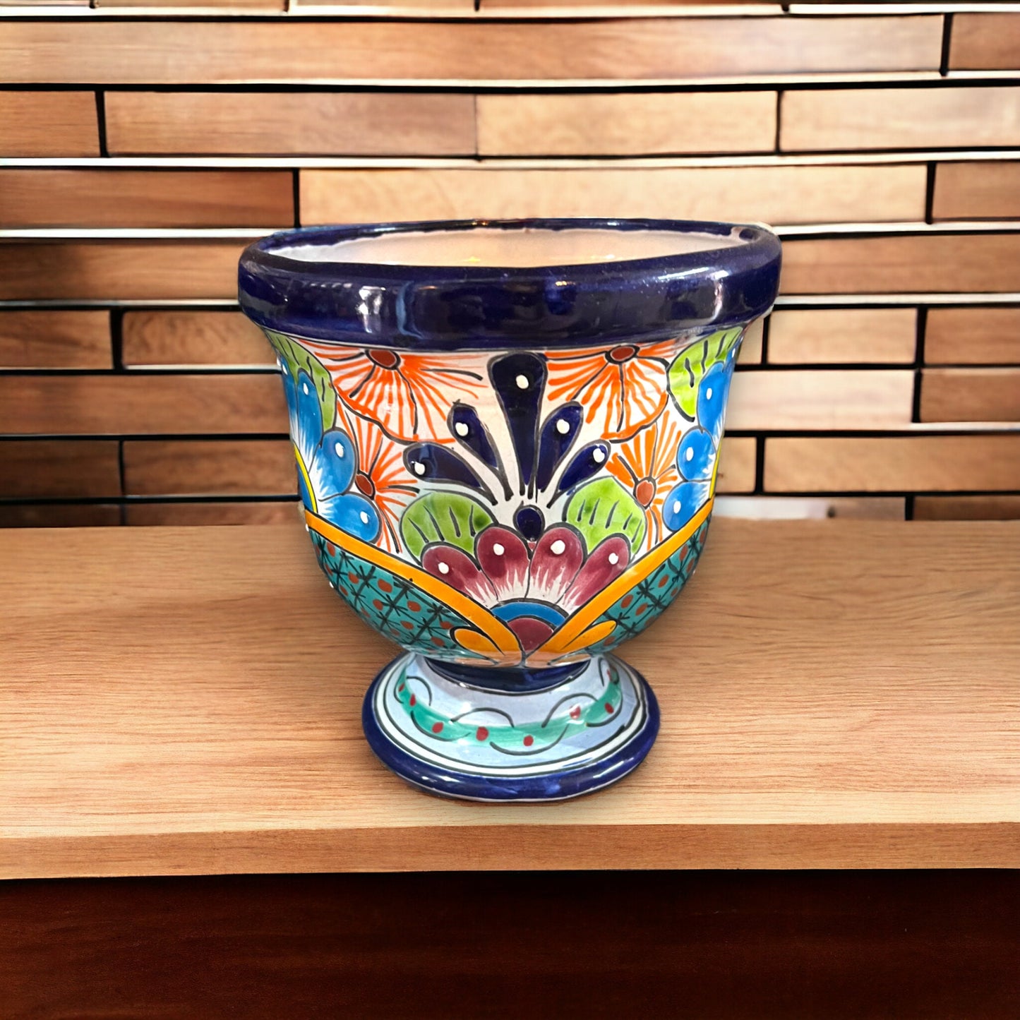 Hand-Painted Talavera Flower Pot | Colorful Design Planter (Medium)