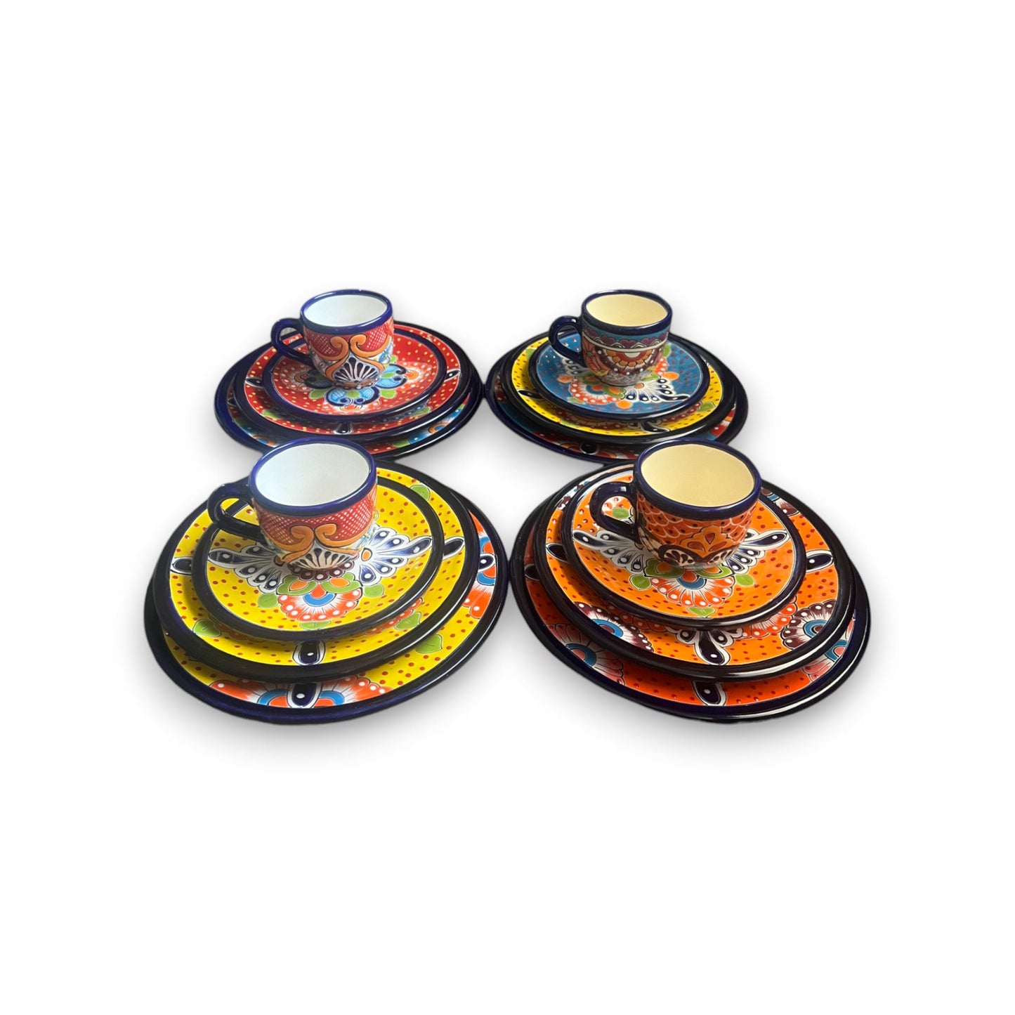 Vibrant 4-Piece Talavera Dinnerware Set | Colorful Mexican Handcrafted Plates (Seats 1)