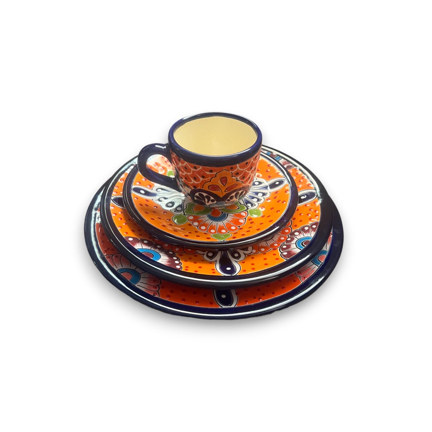 Vibrant 4-Piece Talavera Dinnerware Set | Colorful Mexican Handcrafted Plates (Seats 1)