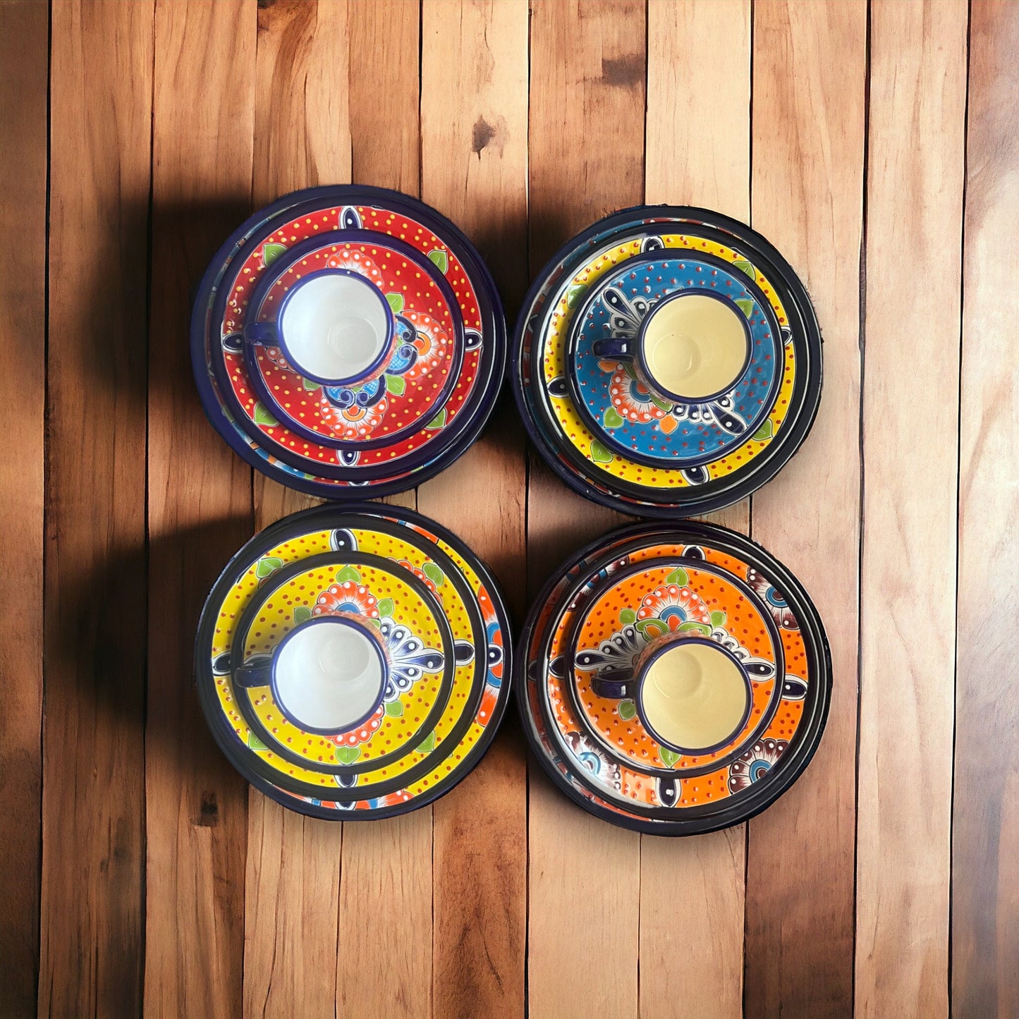 Vibrant 4-Piece Talavera Dinnerware Set | Colorful Mexican Handcrafted Plates (Seats 1)