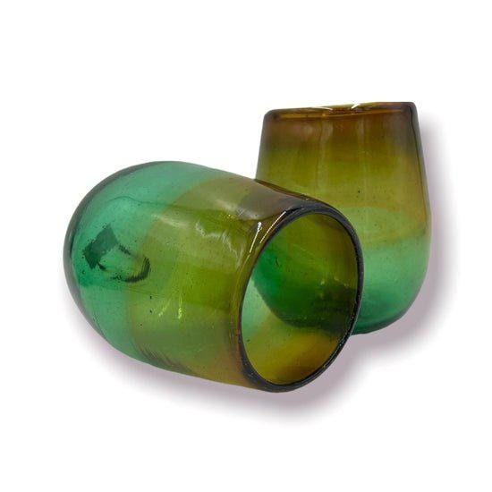 Elegant Stemless Wine Glasses | Hand Blown | Brown & Green (12 oz)