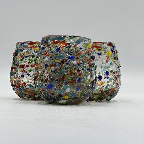 Hand Blown Confetti Rock Stemless Wine Glasses | Pebbled Design