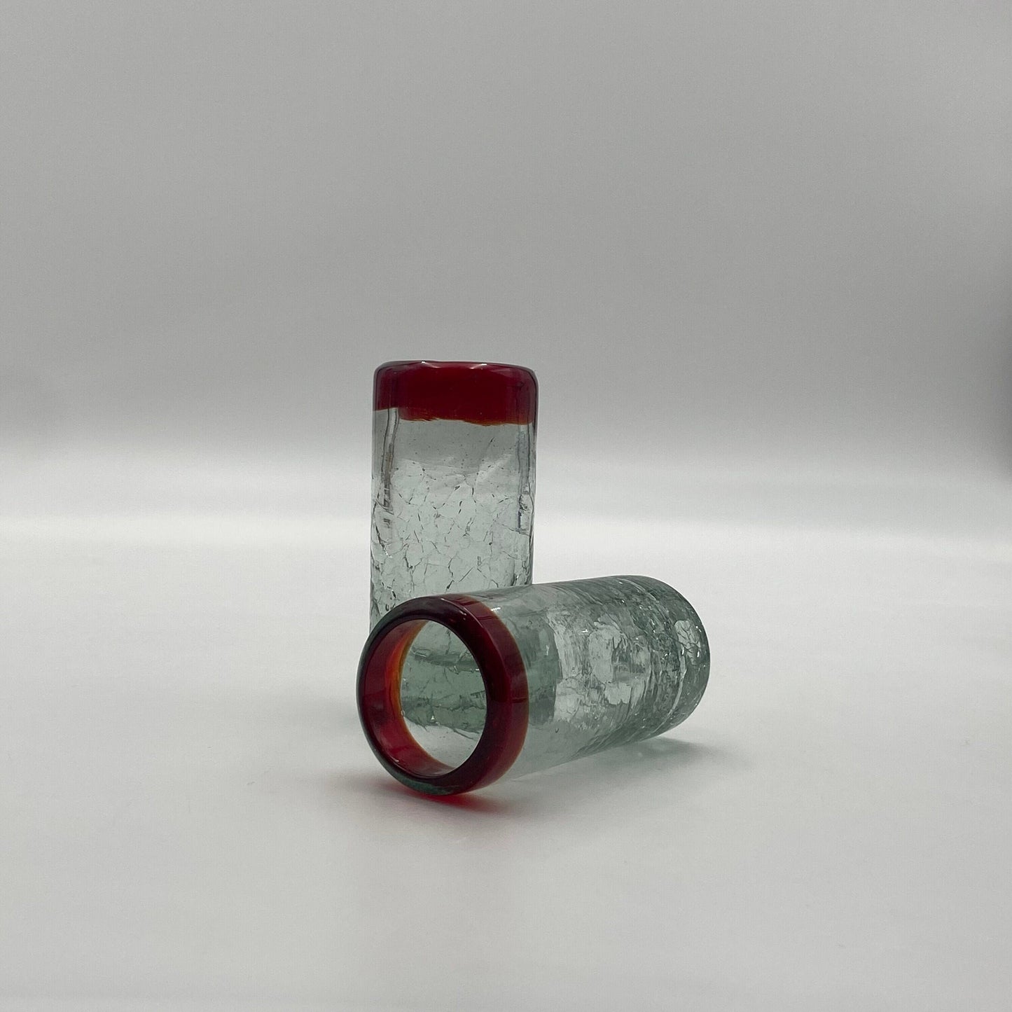 Hand-Blown Mexican Shot Glass | Red Rim with Unique Crackled Design