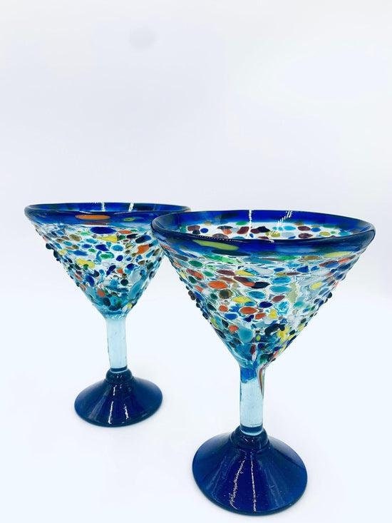 Handcrafted Confetti Rock Martini Glasses | Mexican Fiesta Inspired