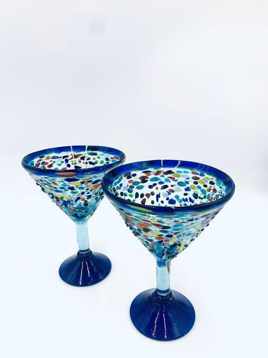 Handcrafted Confetti Rock Martini Glasses | Mexican Fiesta Inspired