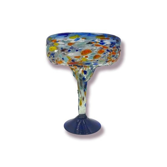 Vibrant Handblown Margarita Glass | Blue Confetti Rock Design