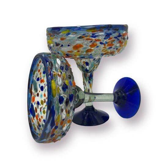 Mexican Hand-Blown Margarita Glass | Blue Confetti