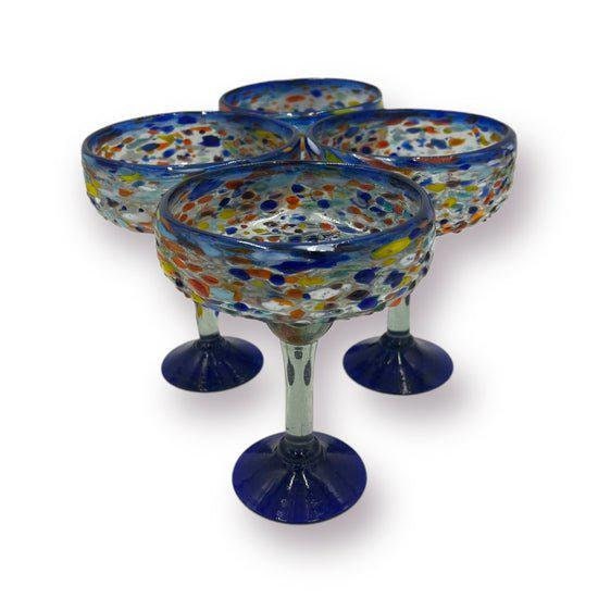 Vibrant Handblown Margarita Glass | Blue Confetti Rock Design