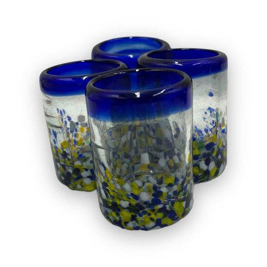 Hand-Blown Mexican Shot Glasses | Blue, White and Yellow