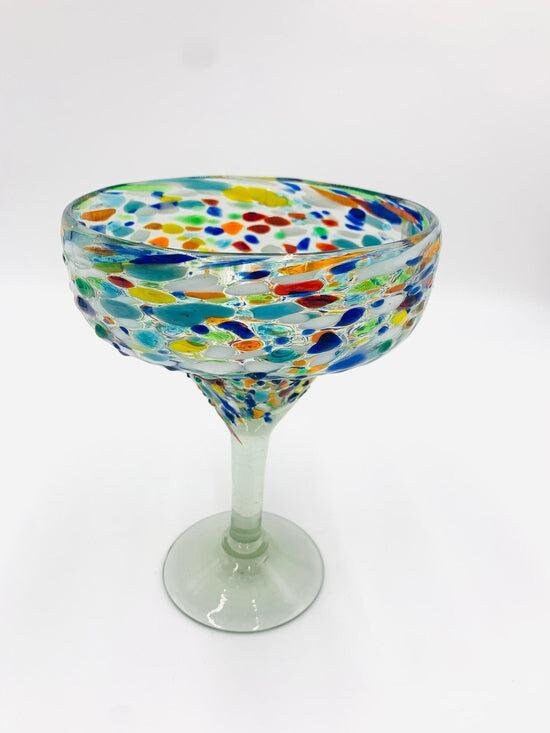 Hand Blown Mexican Margarita Glasses | Colorful Pebbled Confetti Design