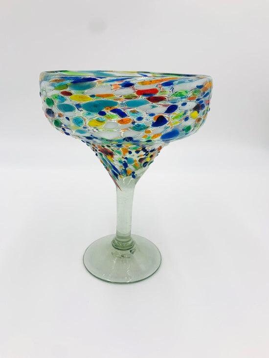 Hand Blown Mexican Margarita Glasses | Colorful Pebbled Confetti Design