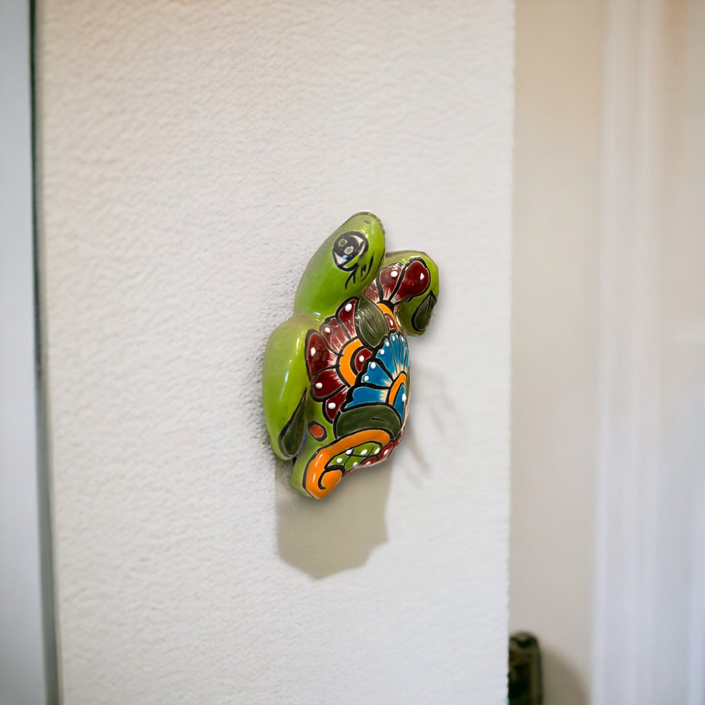 Vibrant Talavera Sea Turtle Sculpture | Hand-Painted Mini Mexican Pottery Animal