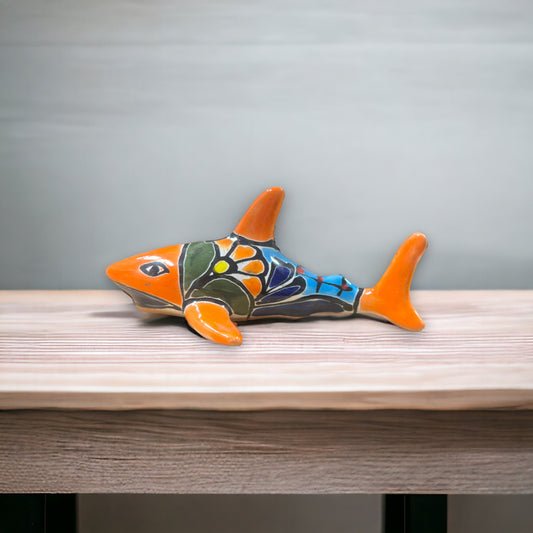 Vibrant Talavera Shark Figurine | Colorful Handcrafted Mexican Animal Pottery (Small)