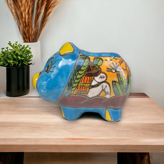 Colorful Talavera Pig Flower Pot | Vibrant Handcrafted Mexican Desert Decor (Medium)