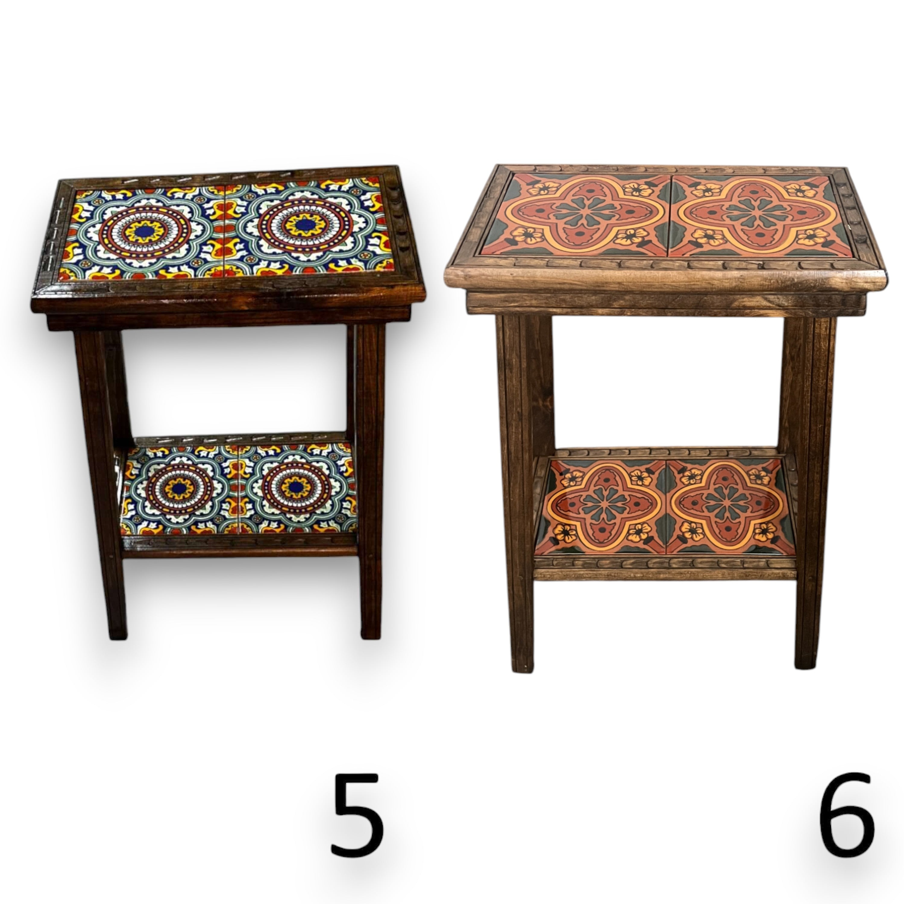 Handmade Talavera Tile Accent End Table | Mexican Wood Side Table