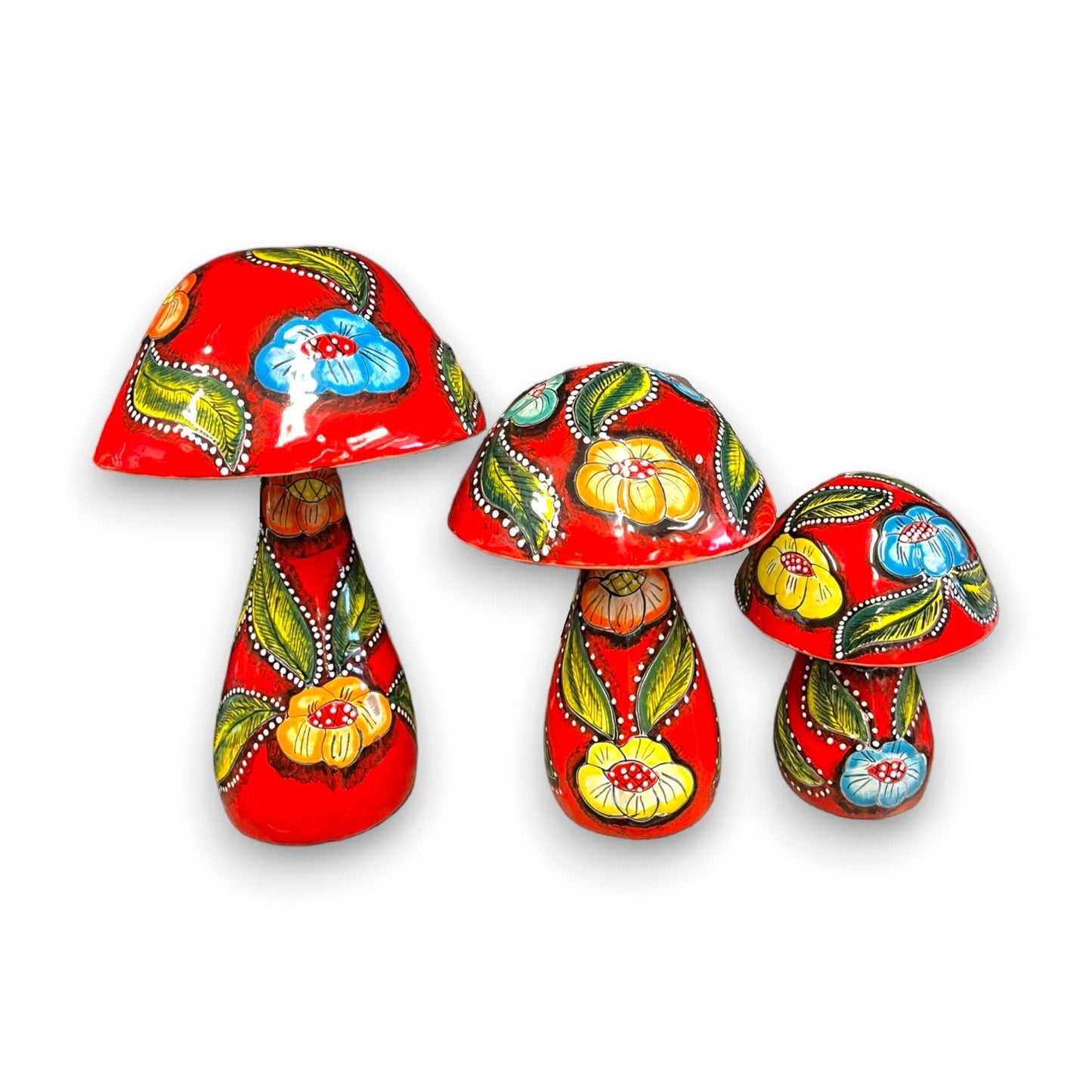 Set of 3 Talavera Mushrooms | Colorful Hand-Painted Mexican Statues