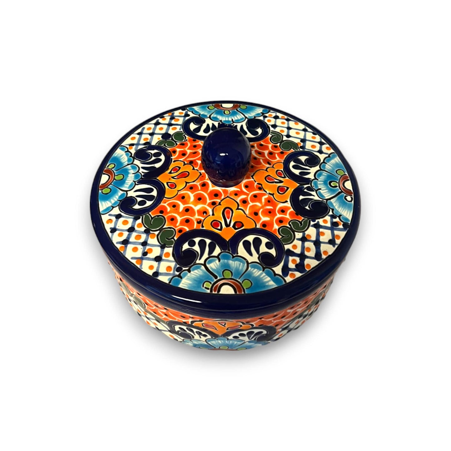 Talavera Tortilla Warmer | Hand-Painted Dark Blue Mexican Pottery