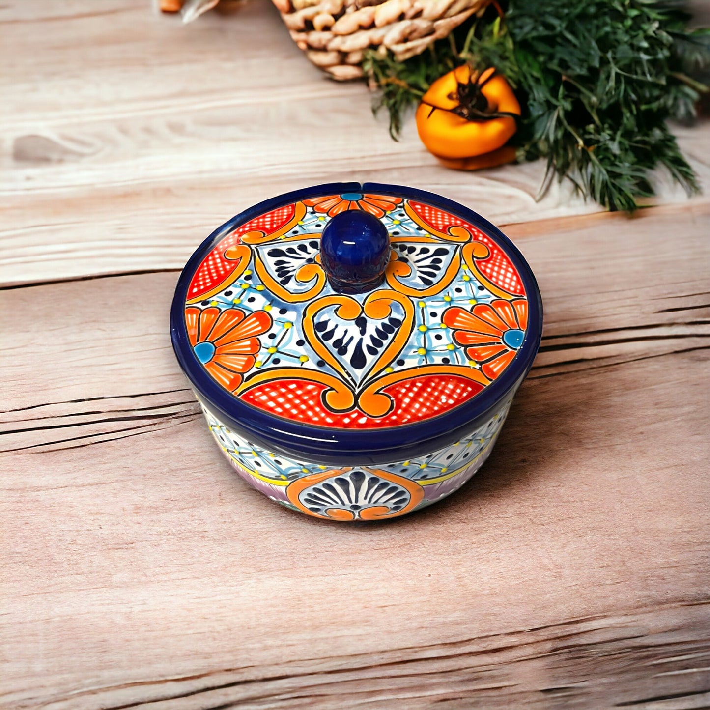 Talavera Tortilla Warmer | Hand-Painted Dark Blue Mexican Pottery