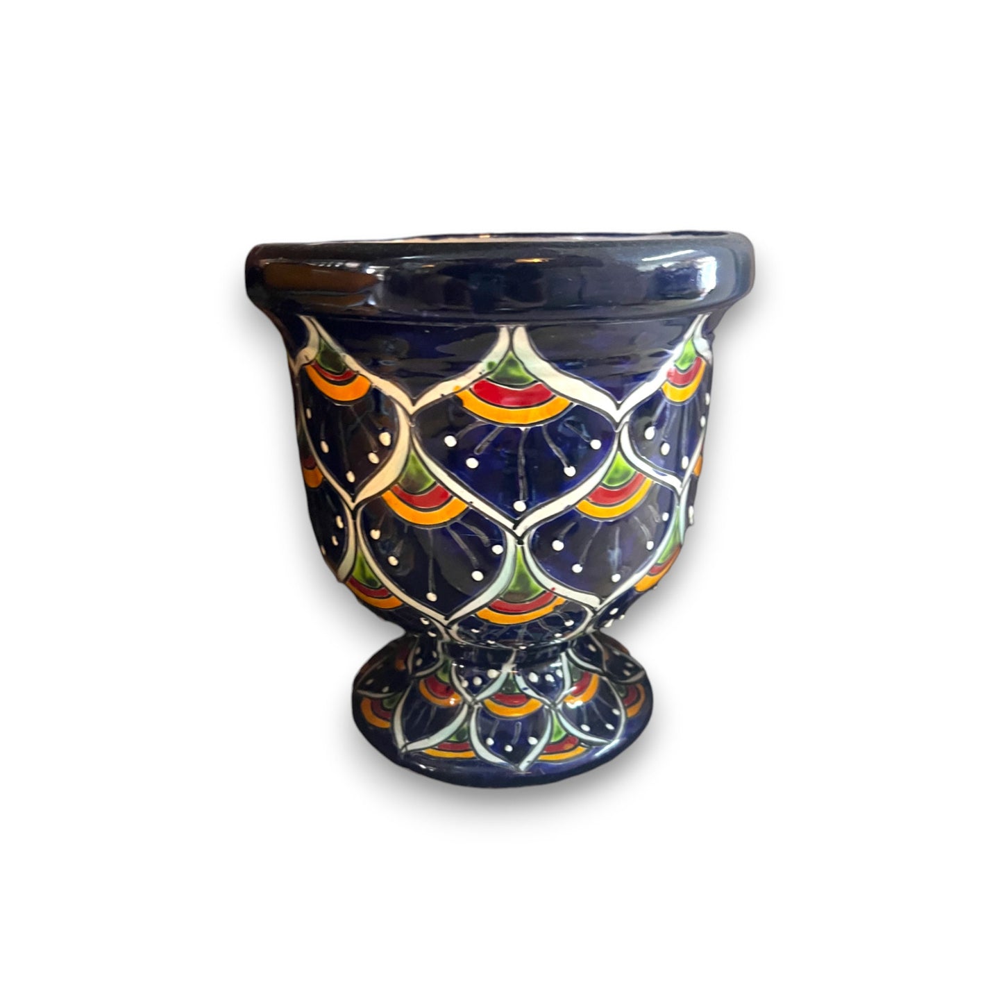 Hand-Painted Talavera Flower Pot | Colorful Peacock Design Planter (Medium)