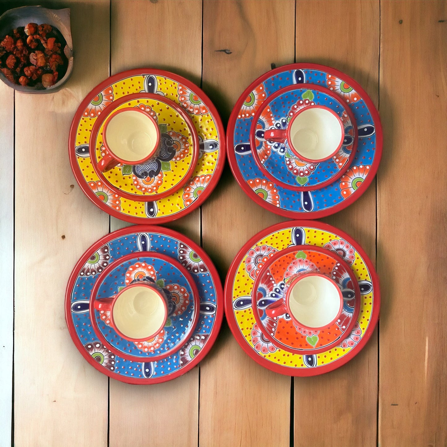 Vibrant Talavera 16-Piece Dinnerware Set | Colorful Handcrafted Mexican Tableware (Seats 4)