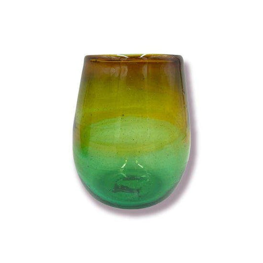Elegant Stemless Wine Glasses | Hand Blown | Brown & Green (12 oz)