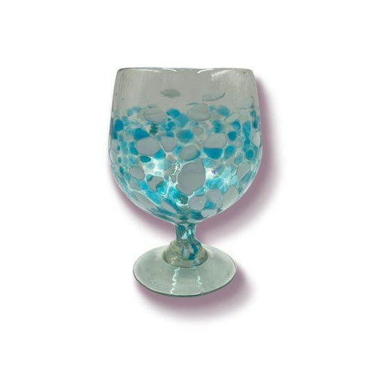 Giant XL Hand Blown Brandy Snifter Glasses | Blue and White