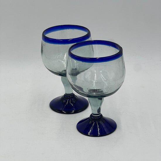 Artisan-Crafted Mexican Shrimp Cocktail Glasses | Hand-Blown with Blue Rim