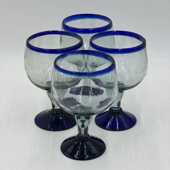 Artisan-Crafted Mexican Shrimp Cocktail Glasses | Hand-Blown with Blue Rim