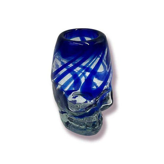 Hand-Blown Mexican Shot Glasses | Blue Swirl Skull Design