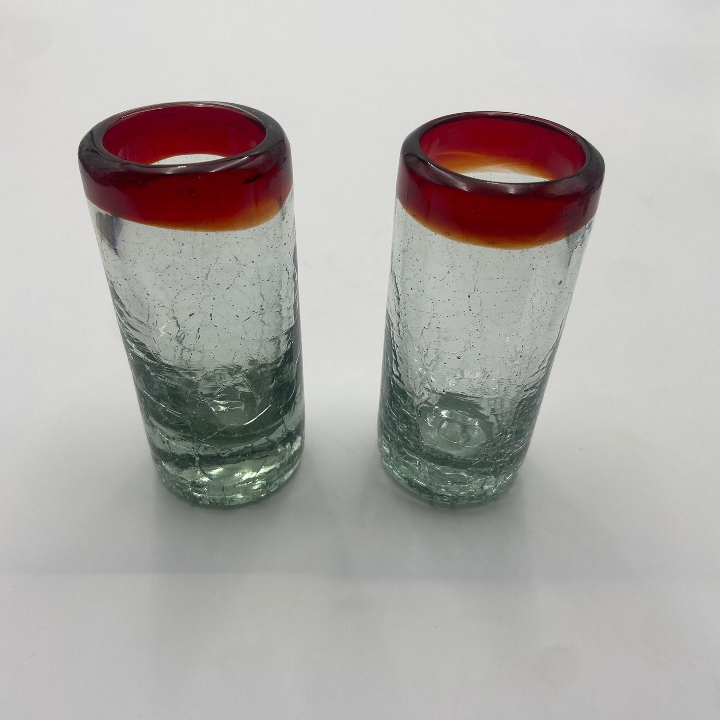 Hand-Blown Mexican Shot Glass | Red Rim with Unique Crackled Design