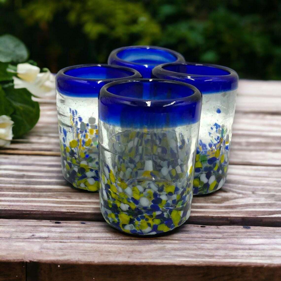 Hand-Blown Mexican Shot Glasses | Blue, White and Yellow