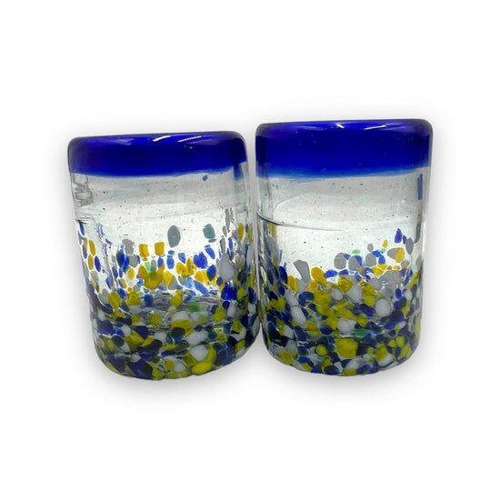 Hand-Blown Mexican Shot Glasses | Blue, White and Yellow