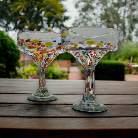 Vibrant Hand-Blown Mexican Margarita Glasses | Confetti Fiesta Style