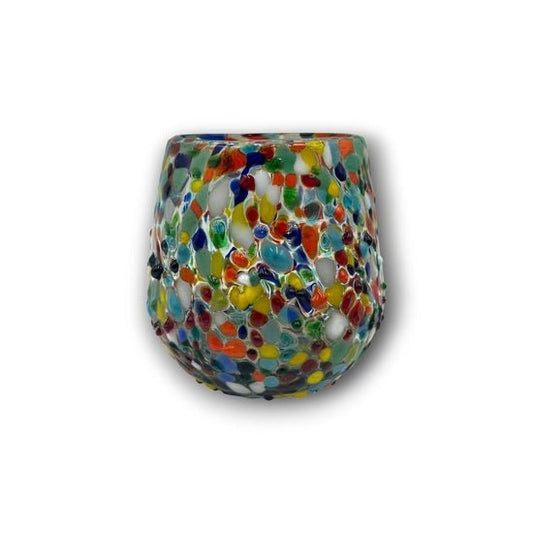 XL Hand Blown Stemless Wine Glasses | Colorful Confetti Rock Design