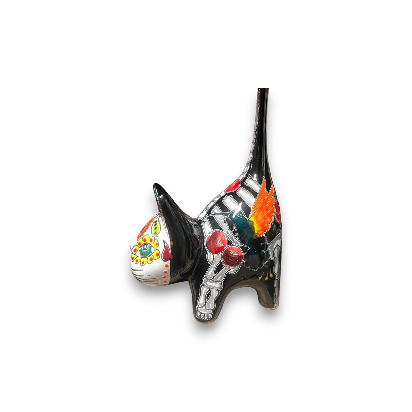 Vibrant Talavera Cat Statue | Day of the Dead Decor | Hand-Painted Mexican Art (Small)