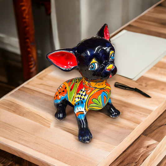 Handmade Talavera Chihuahua Statue | Sad Dog Pottery (Medium)