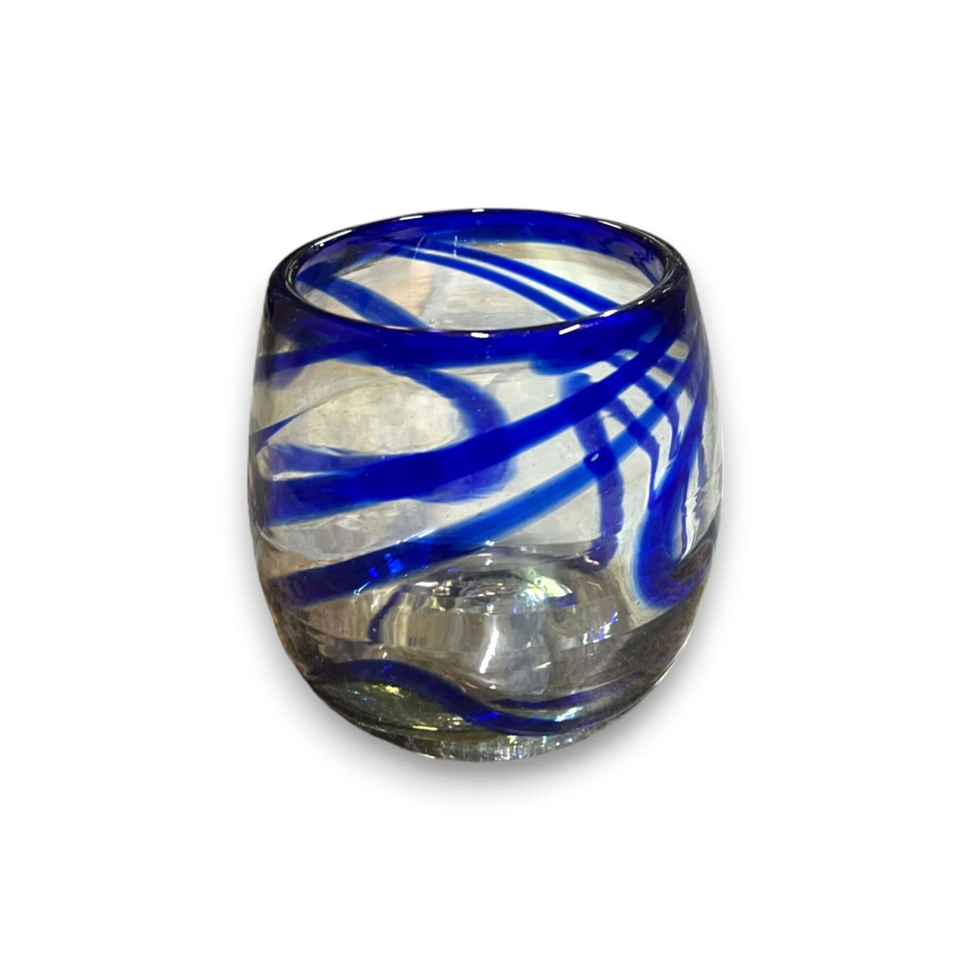 Mexican Stemless Wine Glass - Blue Swirl Design
