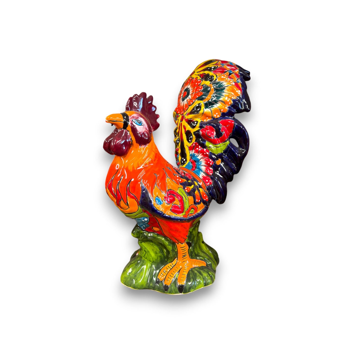 Vibrant Talavera Rooster Statue | Hand-Painted Chicken Decor