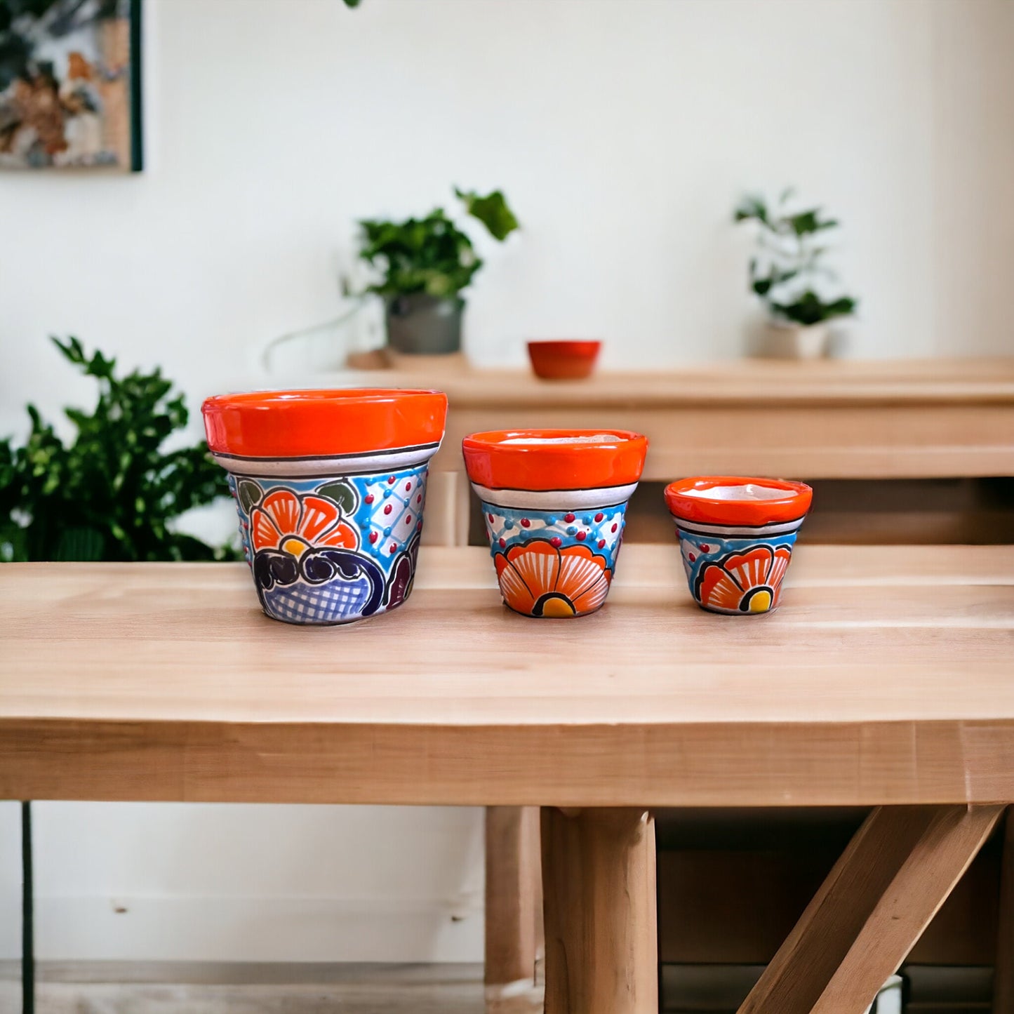 Set of 3 Colorful Talavera Flower Pot Set | Hand-Painted Mexican Planters