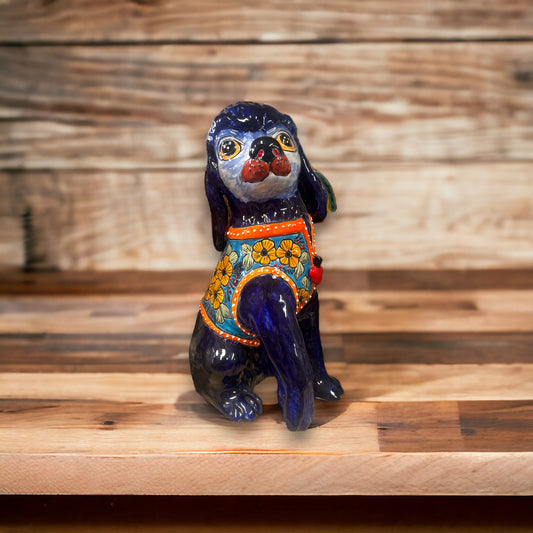 Hand-Painted Talavera Poodle Statue | Mexican Pottery Dog Decor (Medium)