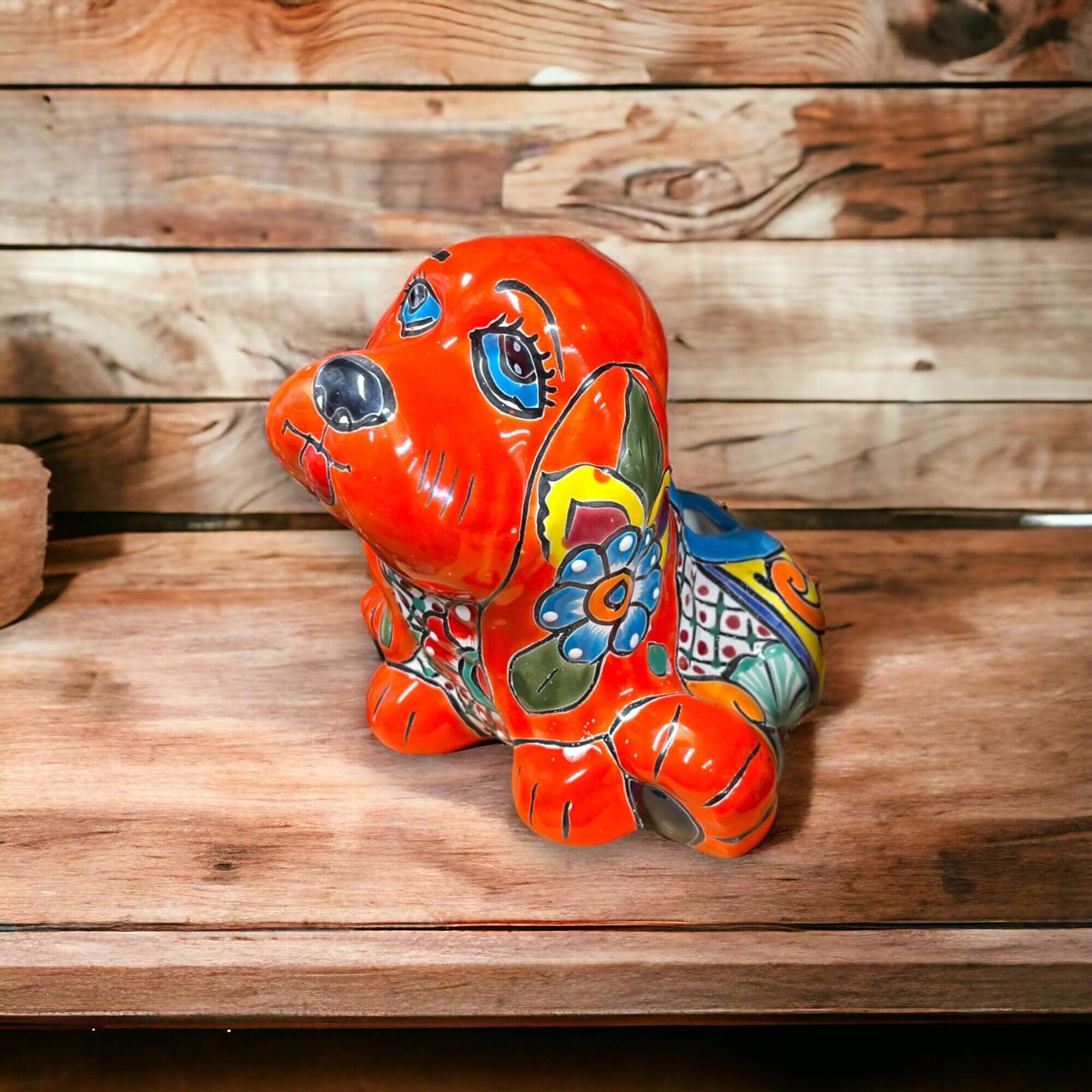 Vibrant Talavera Dog Statue - Mexican Art