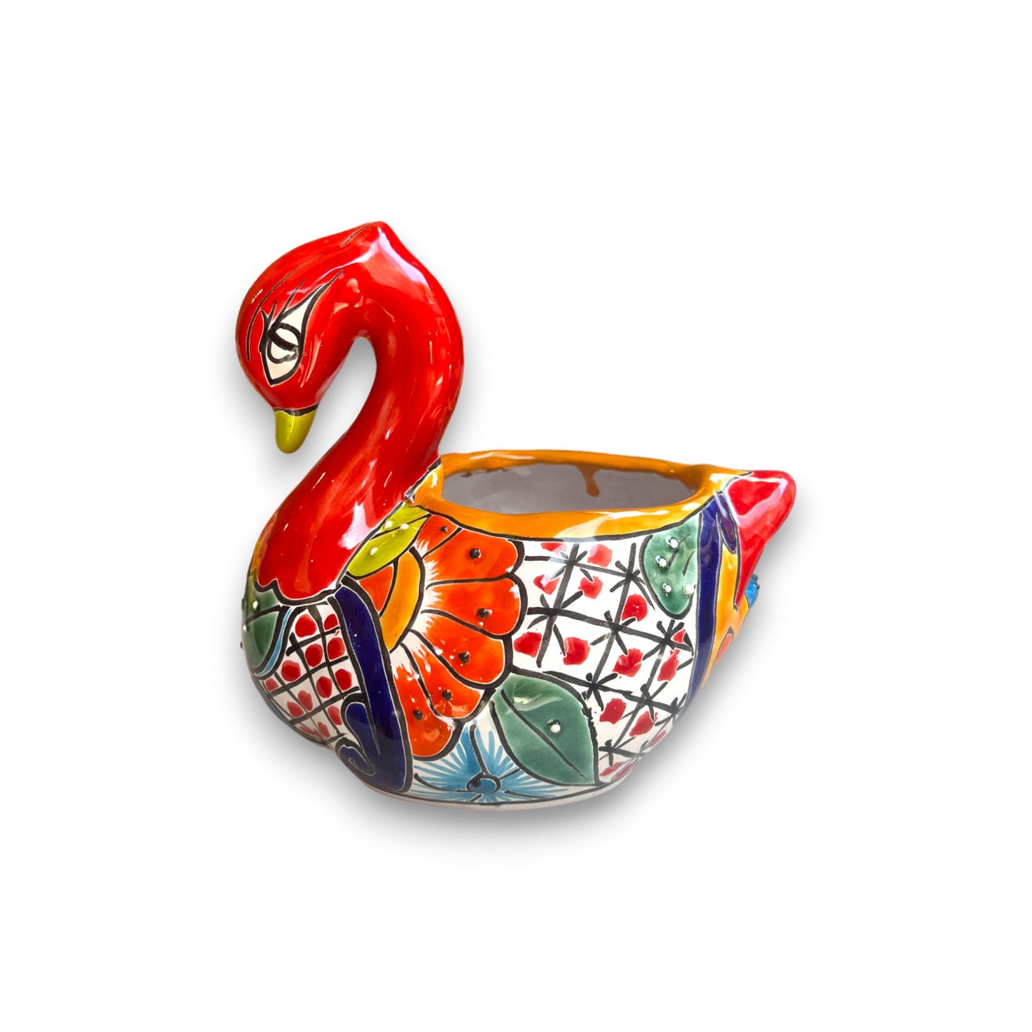 Colorful Talavera Swan Planter | Hand-Painted Mexican Pottery (Medium Size)