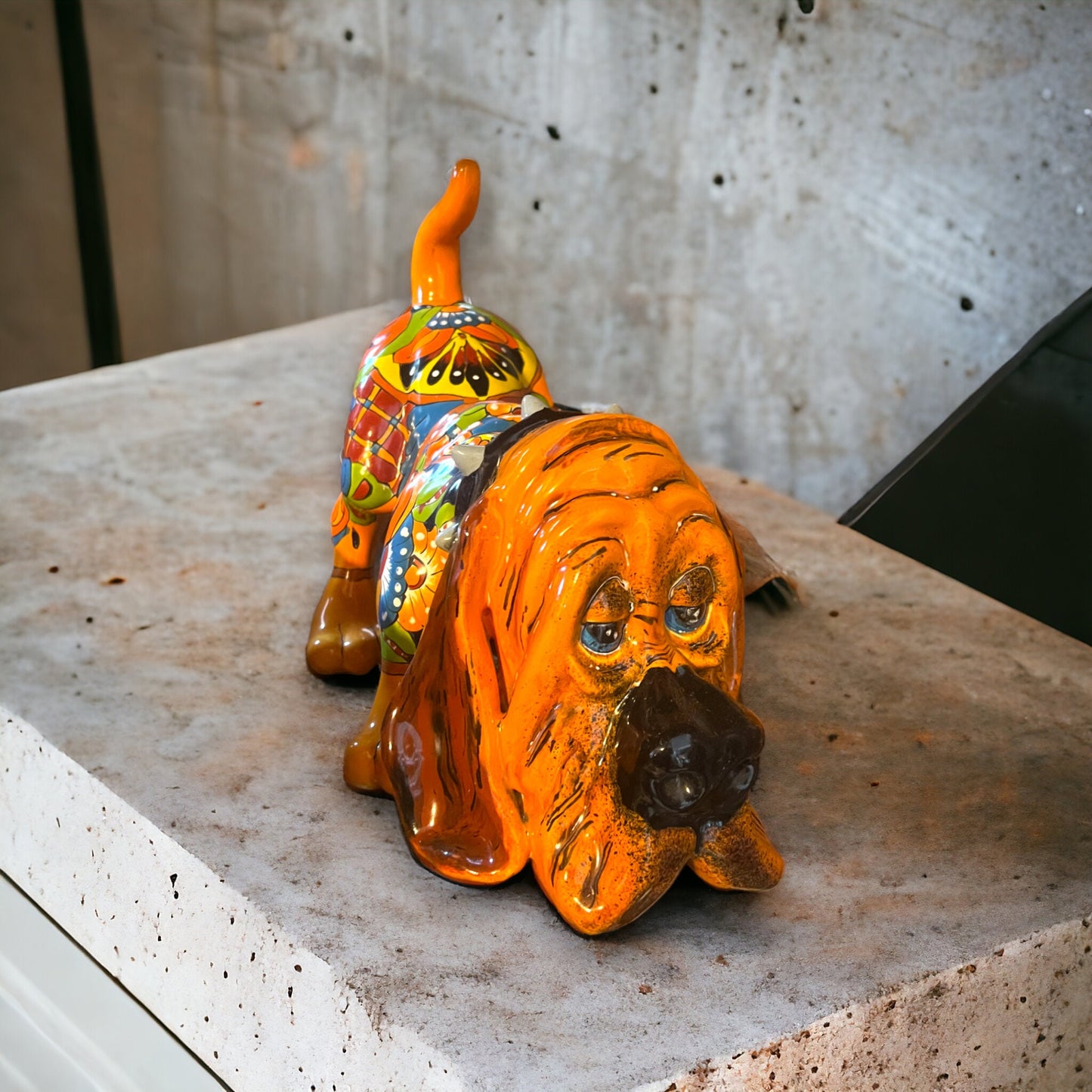 Colorful Talavera Hound Dog Statue | Handcrafted Mexican Dog Art (Medium Size)