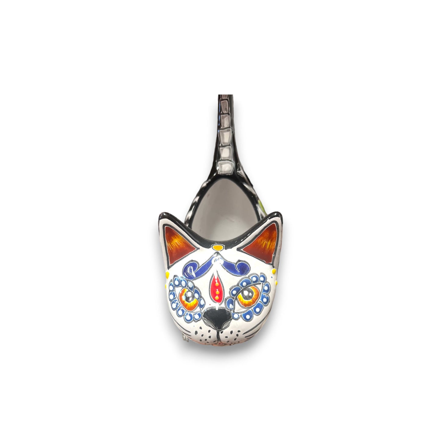 Vibrant Talavera Cat Statue | Day of the Dead Decor | Hand-Painted Mexican Art (Small)