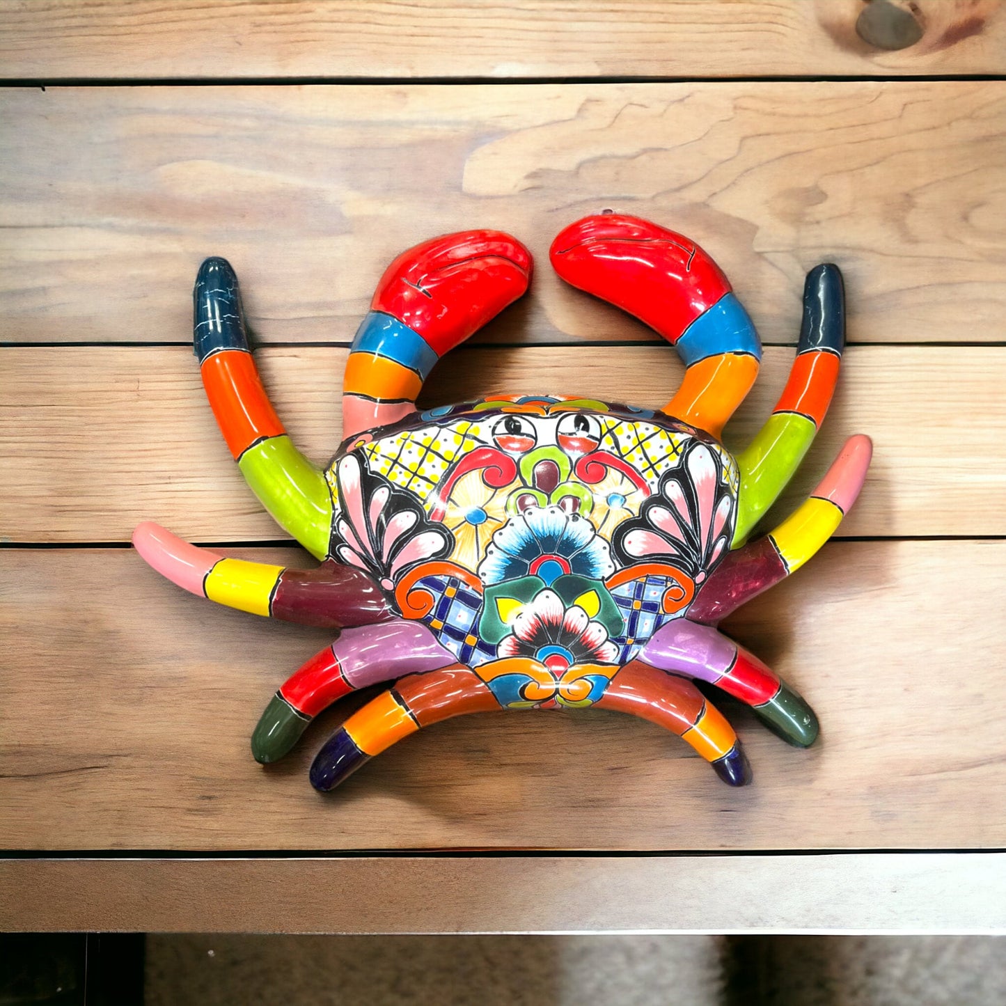 Mexican Handmade Crab Wall Art | Colorful Talavera Statue (Large)