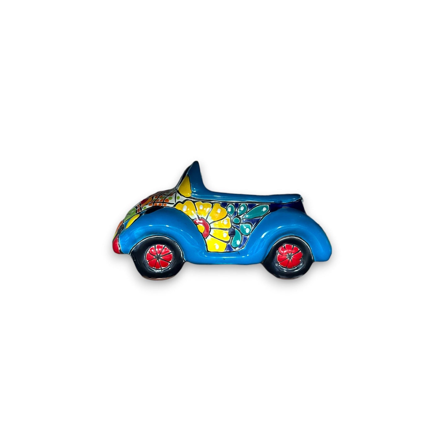 Colorful Hand-Painted Talavera Car Planter | Small Ceramic Car Statue